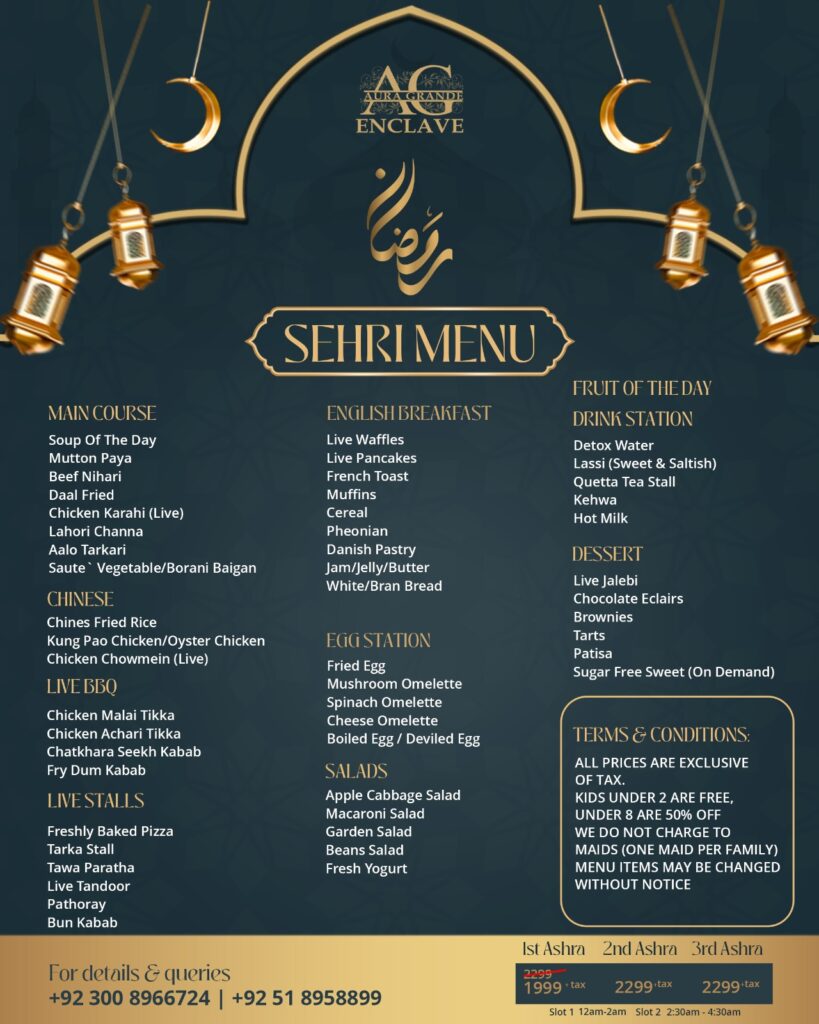 Aura Grande Enclave Sehri Menu